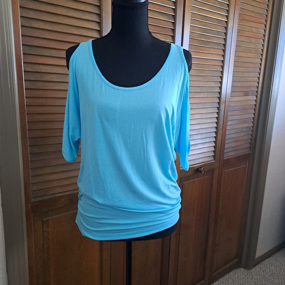 Elegant Sky Blue Cold Shoulder Blouse